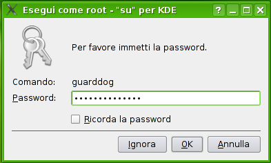 Nel corso dell'avvio di guarddog e' necessario inserire la password di root